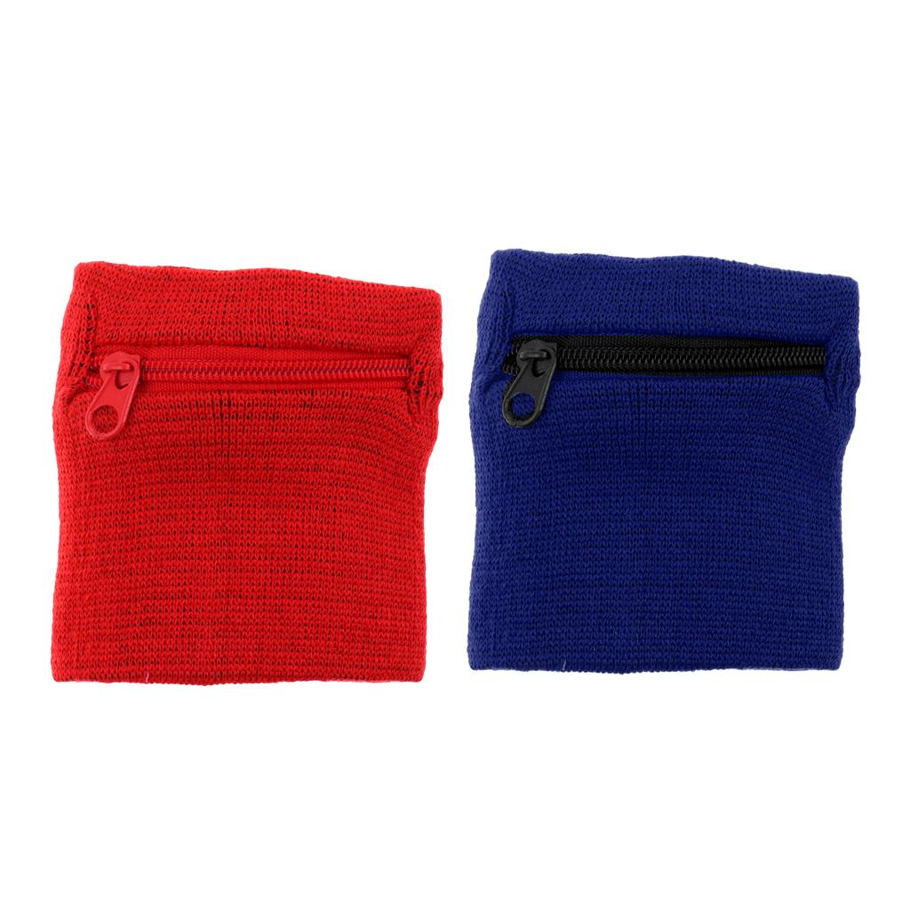 2Pieces Outdoor Sports Fitness Soft Wristband Sweatband Wallet Zipper Pocket