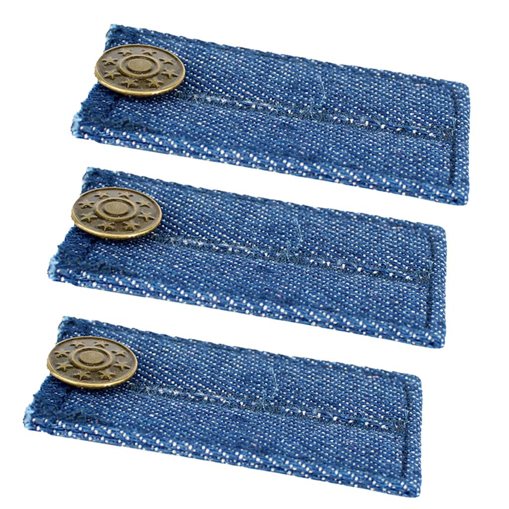 3 Pieces Blue Denim Jeans Pants Skirt Waist Extender Button Waist Expander