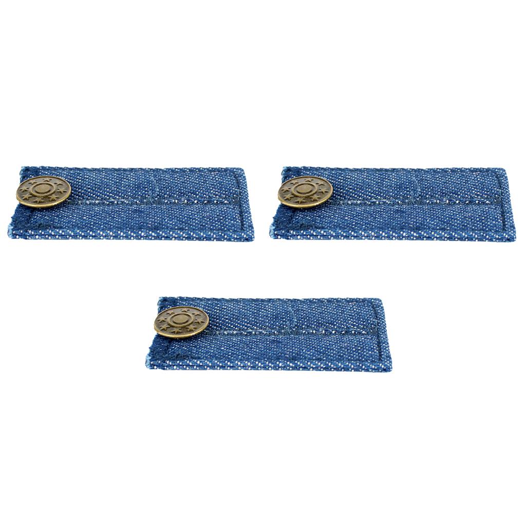 3 Pieces Blue Denim Jeans Pants Skirt Waist Extender Button Waist Expander