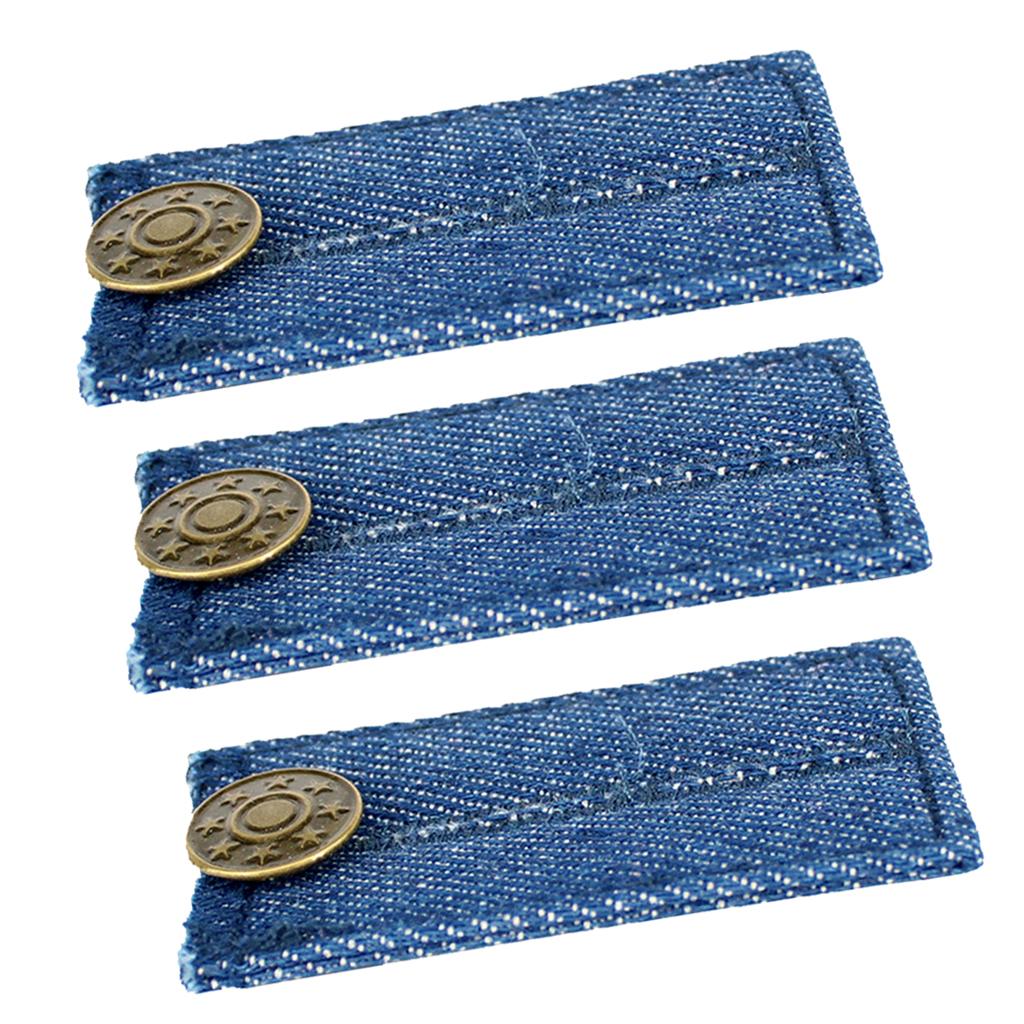 3 Pieces Blue Denim Jeans Pants Skirt Waist Extender Button Waist Expander