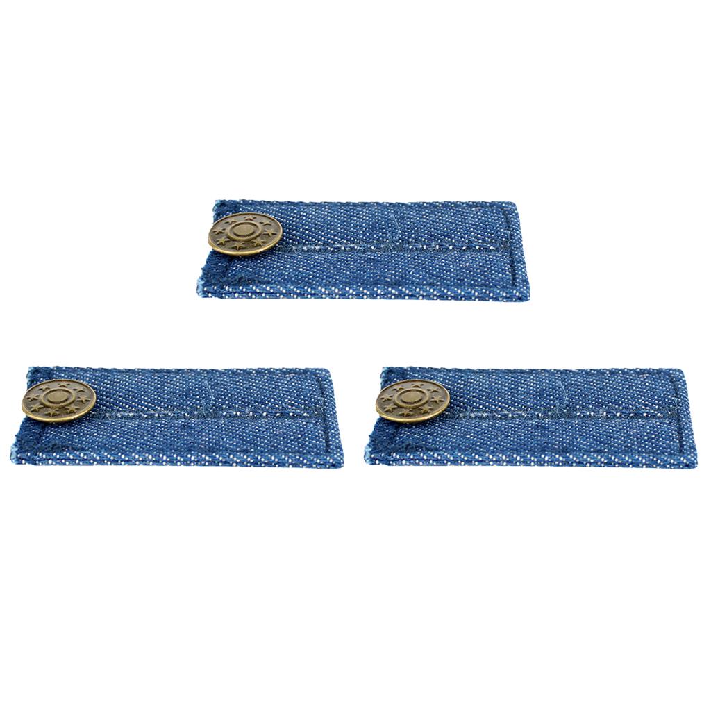 3 Pieces Blue Denim Jeans Pants Skirt Waist Extender Button Waist Expander