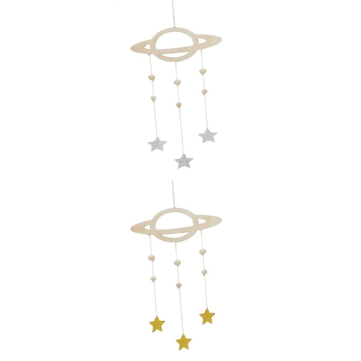 2Pcs Nordic Planet Star Kids Room Nursery Wood Wall Hanging Home Decor