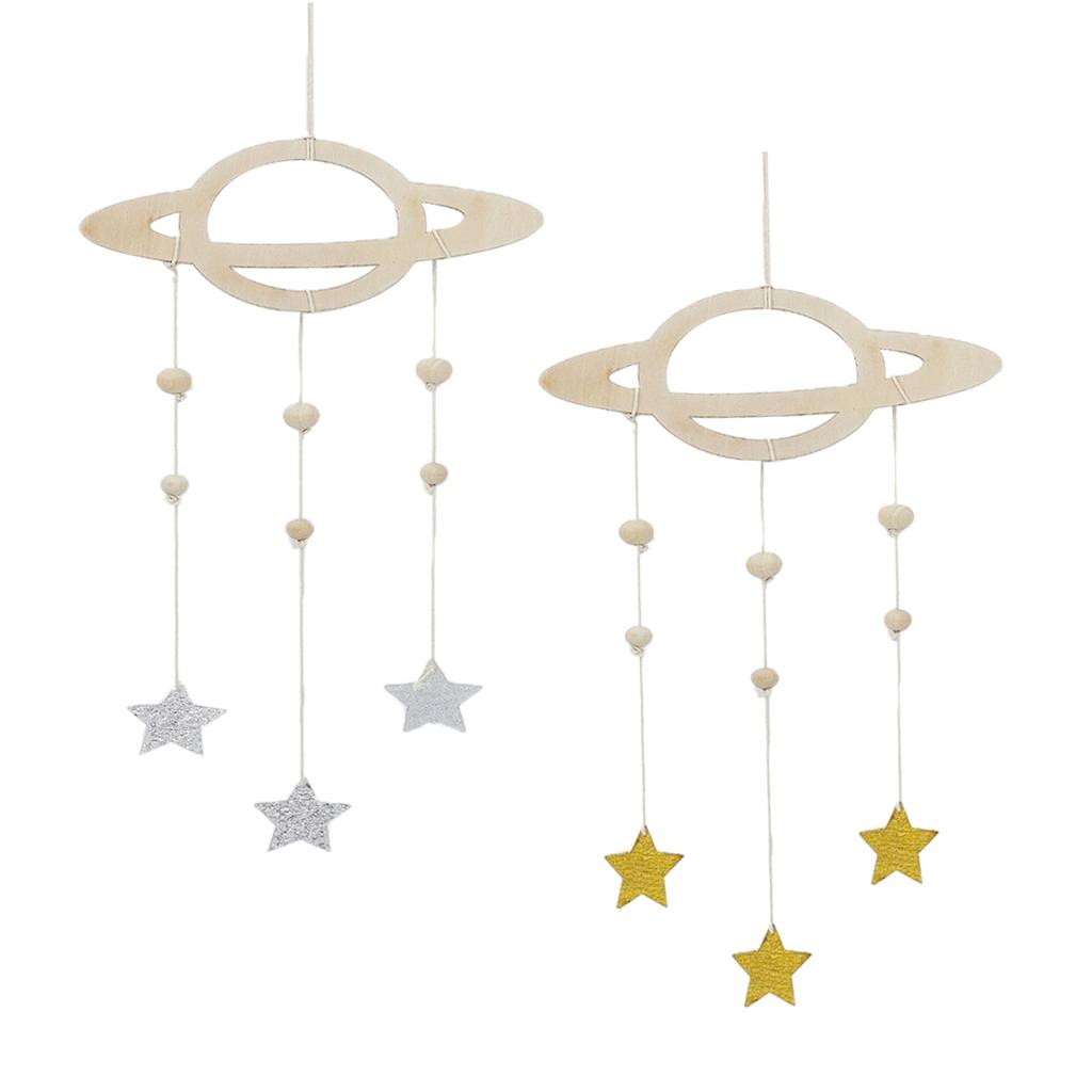 2Pcs Nordic Planet Star Kids Room Nursery Wood Wall Hanging Home Decor