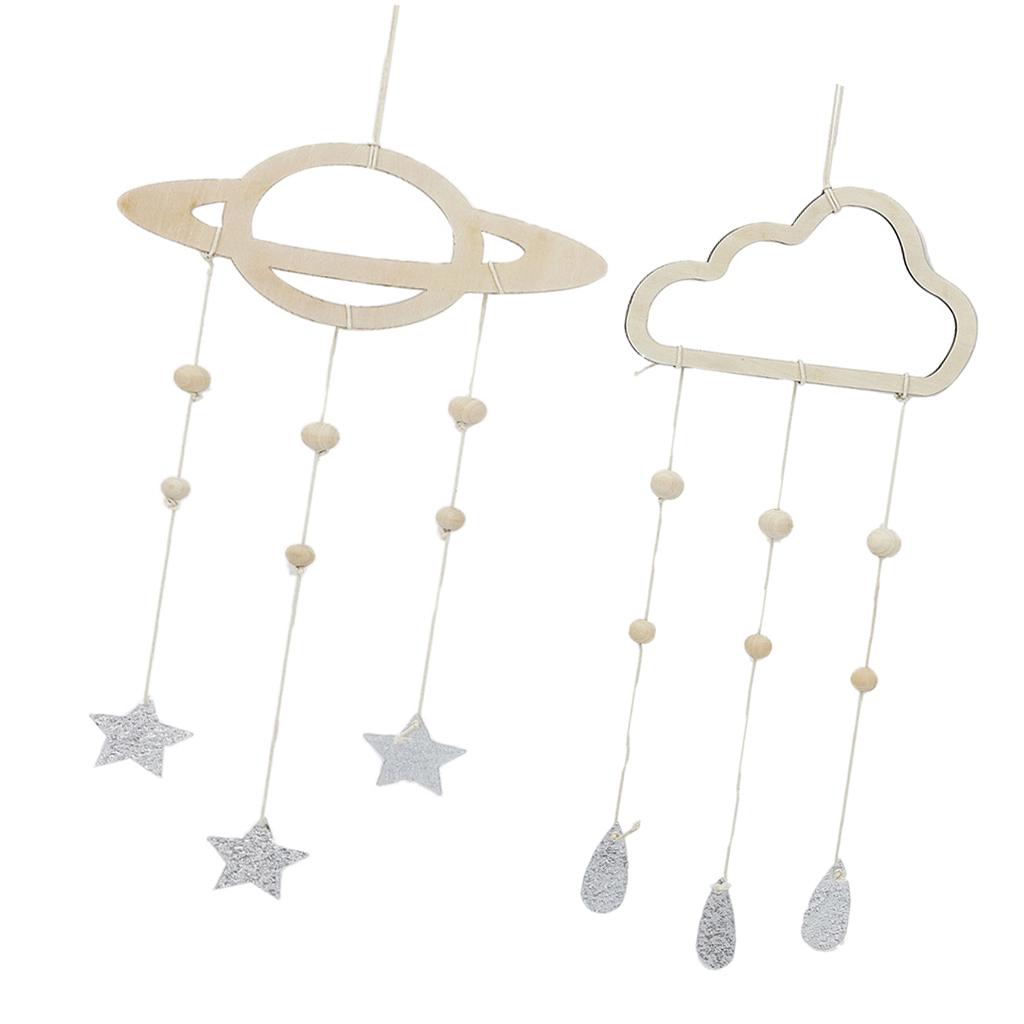 2Pcs Nordic Planet Cloud Raindrop Star Kid Room Wood Wall Hanging Home Decor