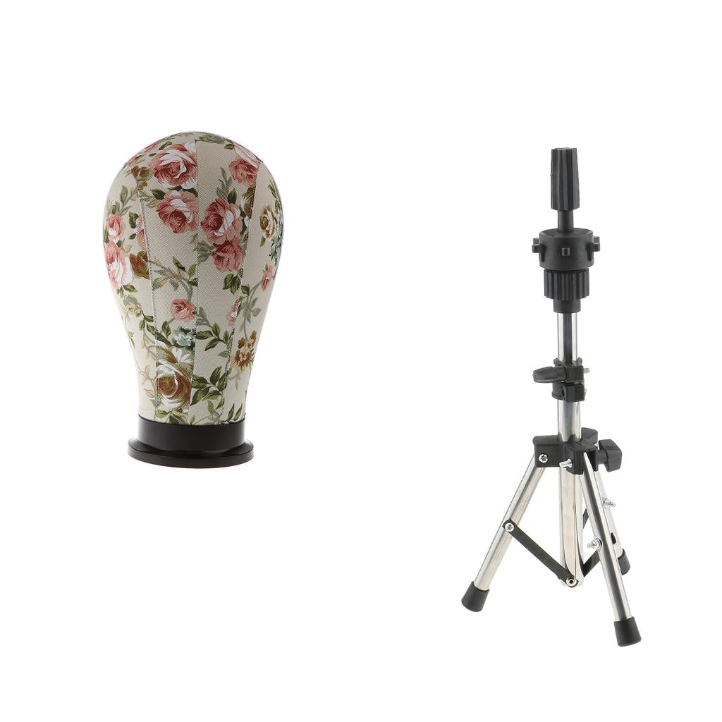 22'' Cork Canvas Block Mannequin Model Head Wigs Making Display Tripod Stand