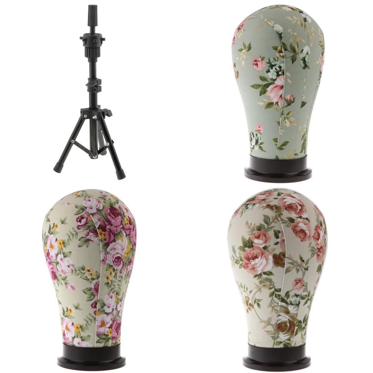 Cork Canvas Block Mannequin Model Head Wigs Making Display Tripod Stand Set