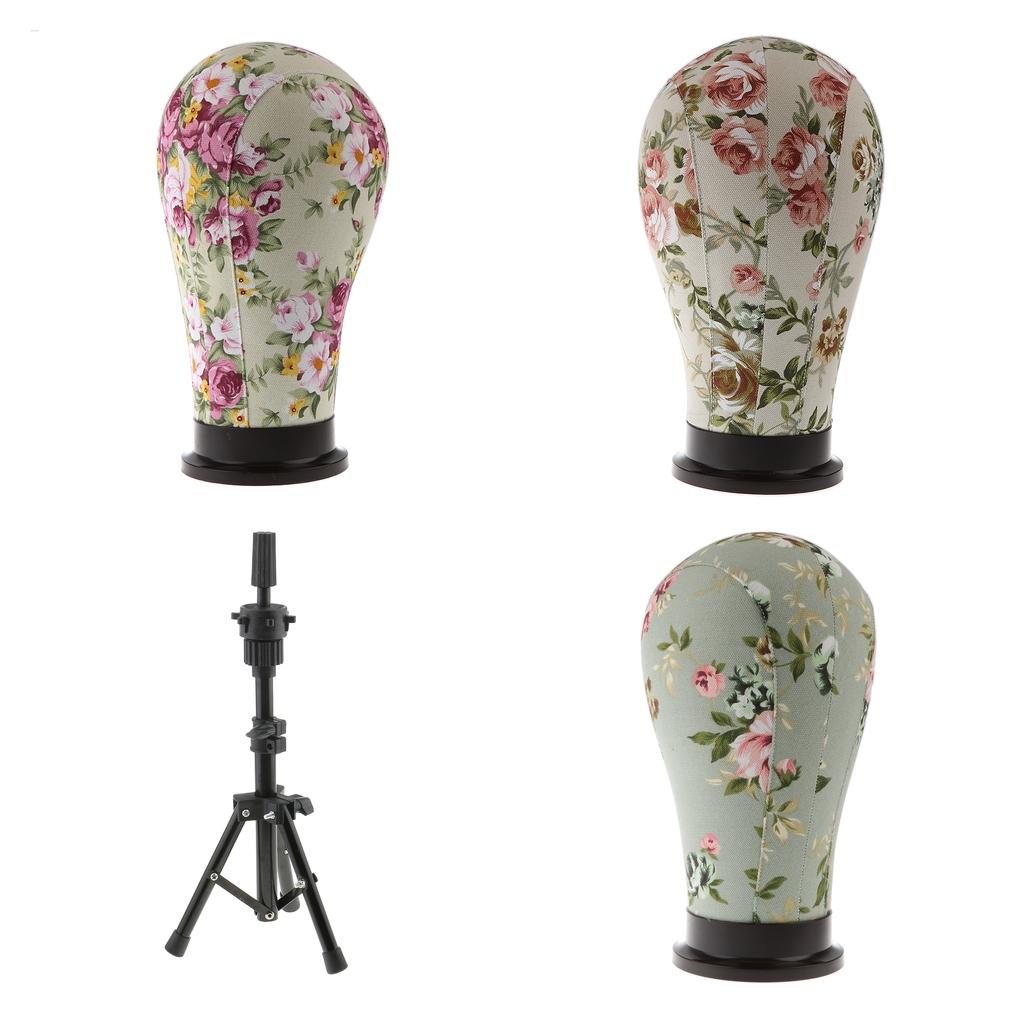 Cork Canvas Block Mannequin Model Head Wigs Making Display Tripod Stand Set