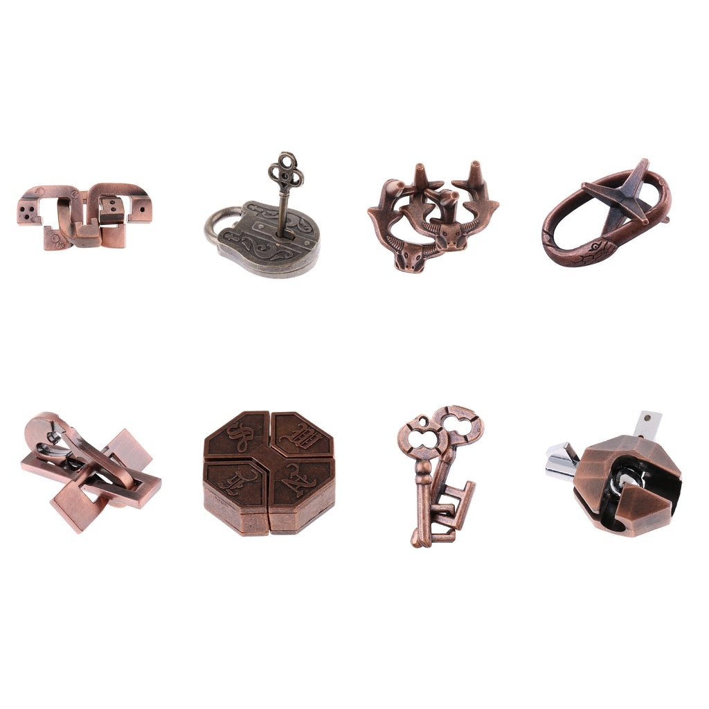 8pc Chinese Lock Puzzle Metal Brain Teaser IQ Test Toys for Adults Children