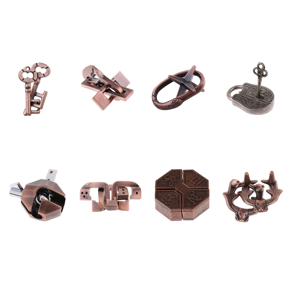 8pc Chinese Lock Puzzle Metal Brain Teaser IQ Test Toys for Adults Children
