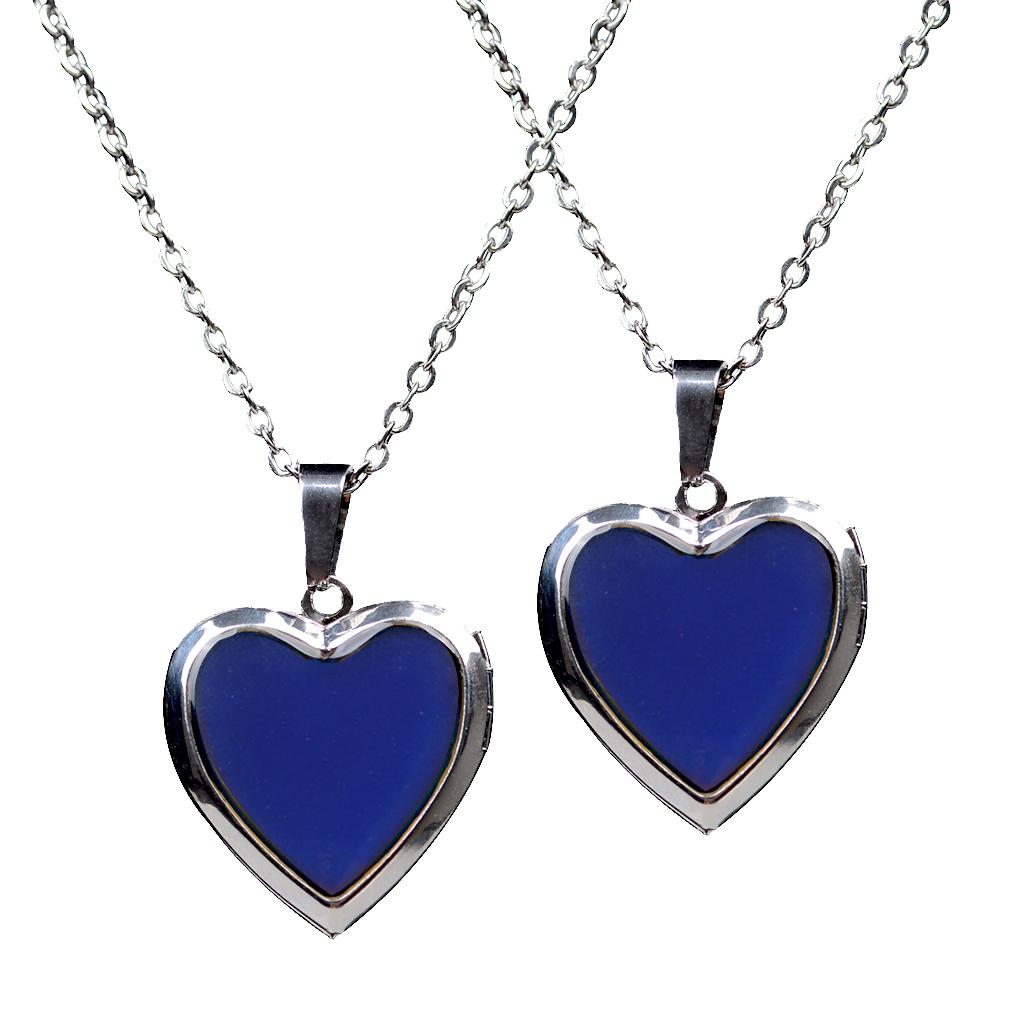 2 Pieces Heart Mood Photo Frame Change Color Emotion Feeling Unisex Necklace