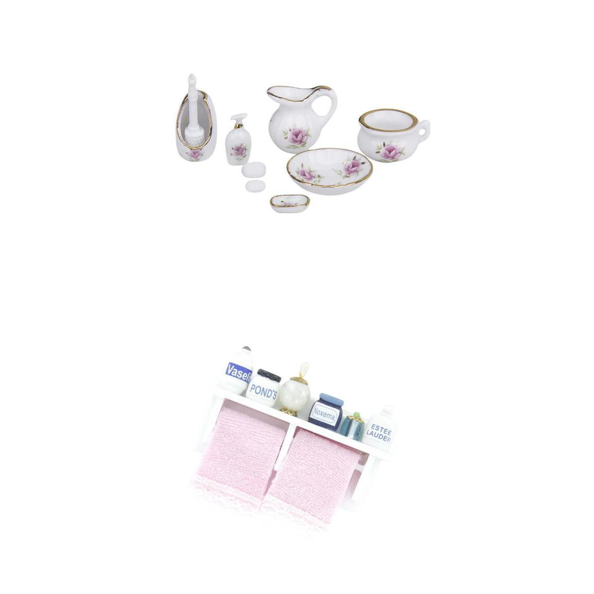 1/12 Dollhouse Bathroom Porcelain Set Dollhouse Miniature Bathroom Rack