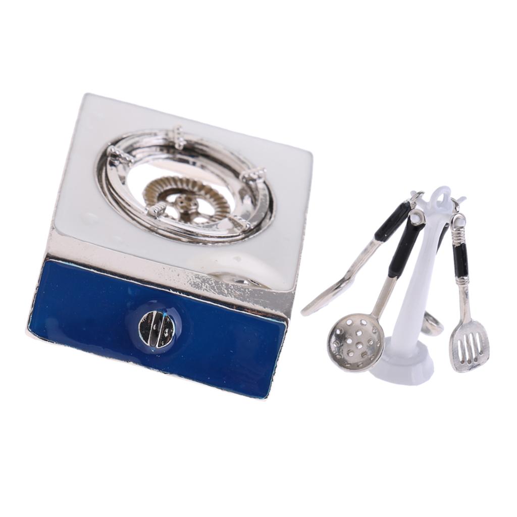 1:12 Dollhouse Miniature Kitchen Gas Burner & Cooker Utensils Tool Set