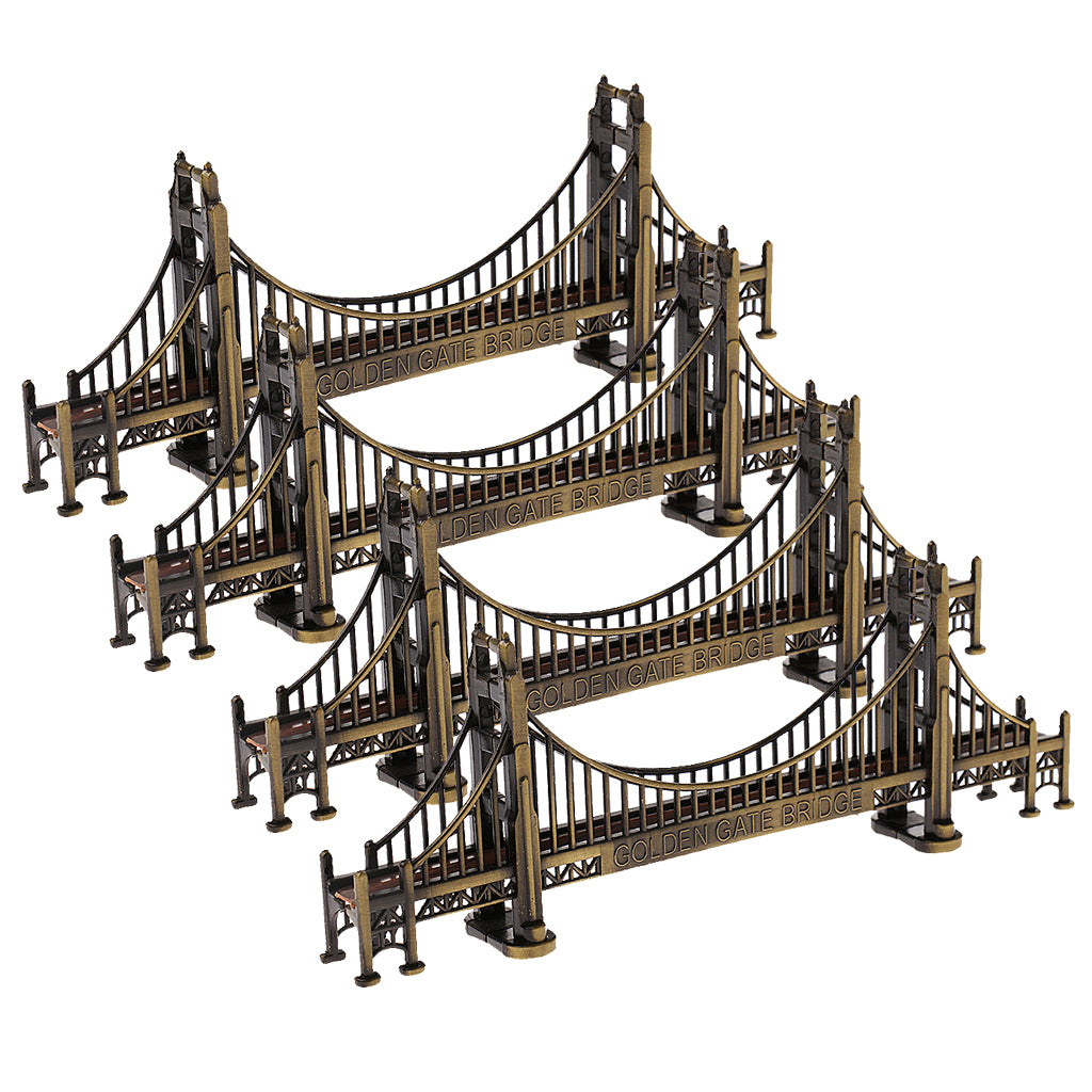4Pc Retro Metal Building Model Ornament Golden Gate Bridge Statue Cafe Decor