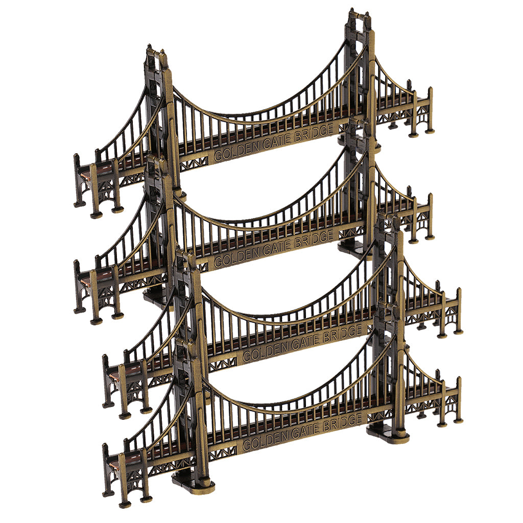4Pc Retro Metal Building Model Ornament Golden Gate Bridge Statue Cafe Decor