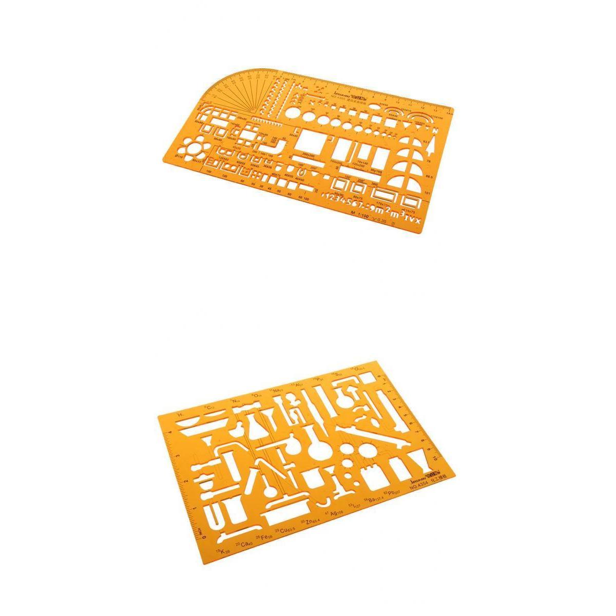 2PCS Plastic Drawing Tools Multipurpose Mathematics Stencil Template Ruler