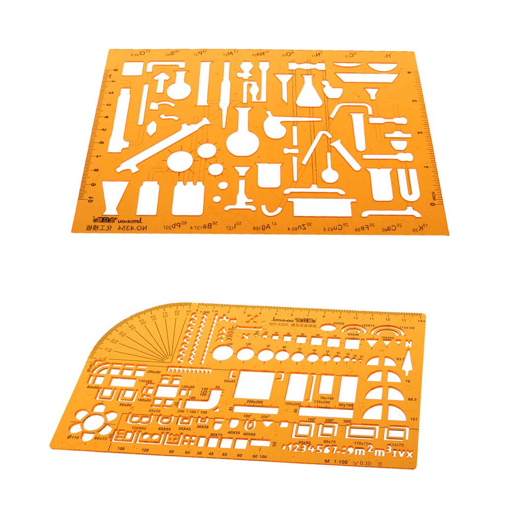 2PCS Plastic Drawing Tools Multipurpose Mathematics Stencil Template Ruler