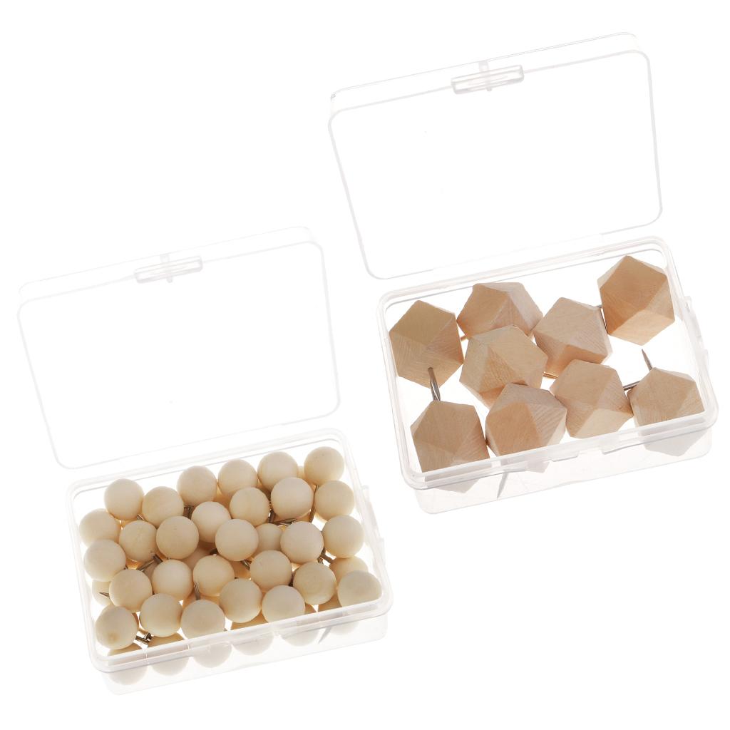 60x Round Wooden Push Pin + 9x Wooden Rhombus Drawing Pins DIY Craft Tacks