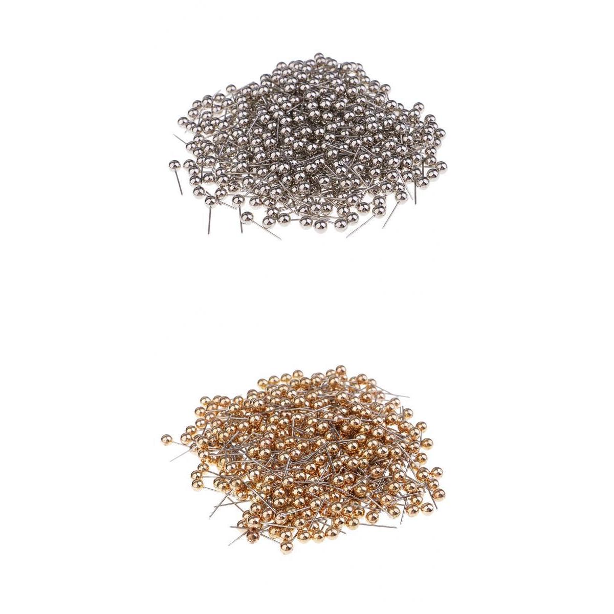 800x Metallic Color Beads Head Push Pins Office Drawing Pins Gold and Silver