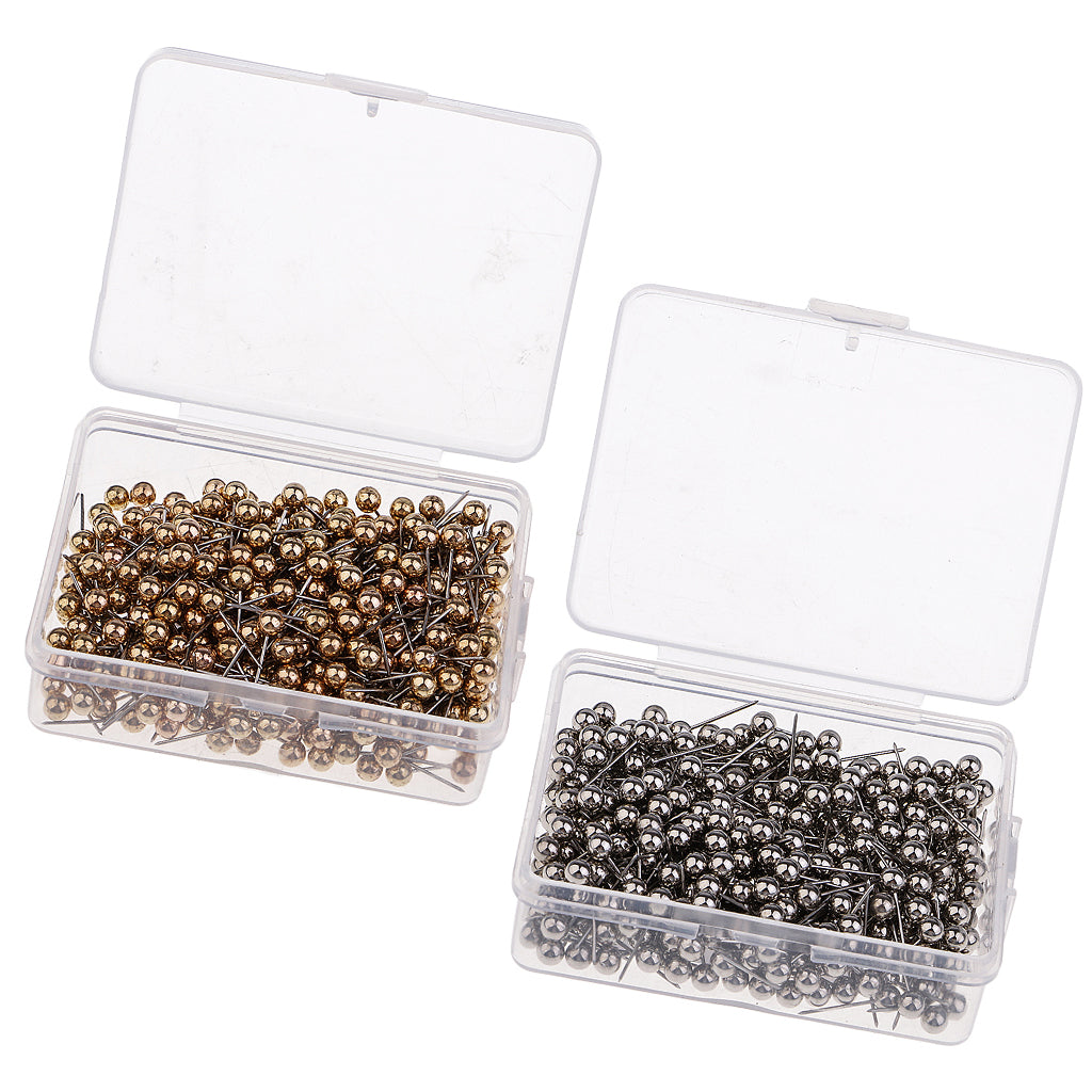 800x Metallic Color Beads Head Push Pins Office Drawing Pins Gold and Silver