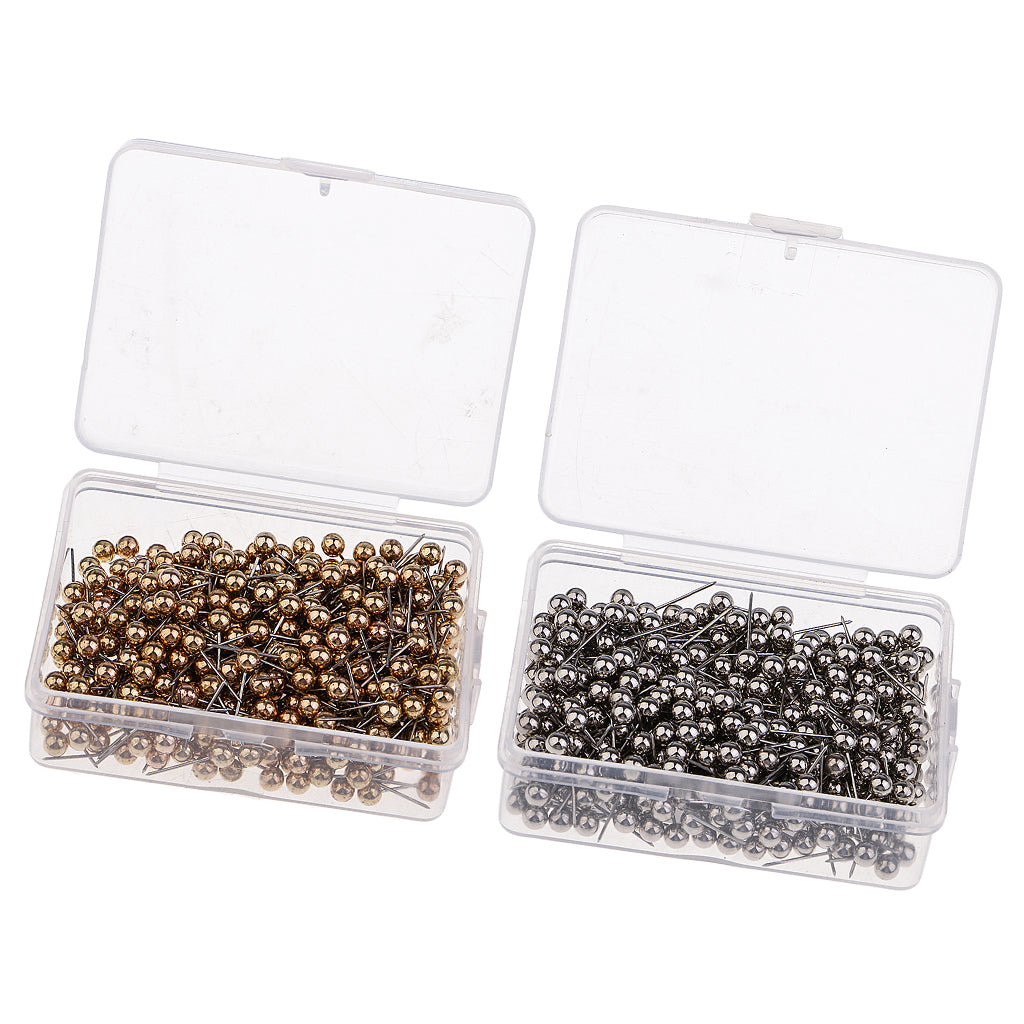 800x Metallic Color Beads Head Push Pins Office Drawing Pins Gold and Silver