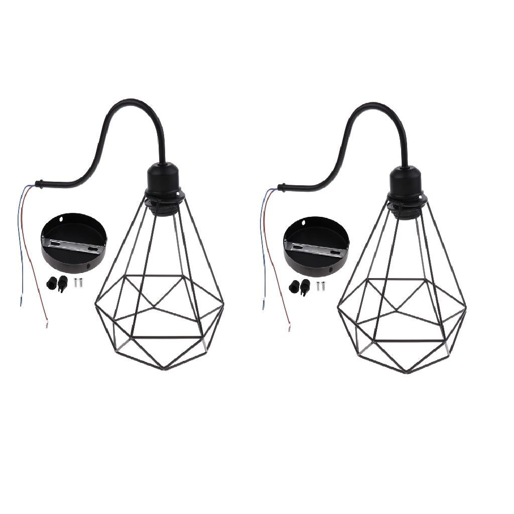 2 pcs Wall Lamp Cage Bracket Light Cage Wall Fitting Shade Lampshade Black