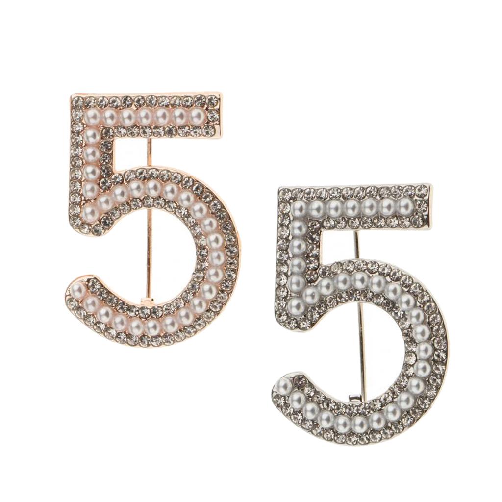 2 Pieces Crystal Rhinestone Imitation Pearls Number 5 Brooch Pin Jewelry