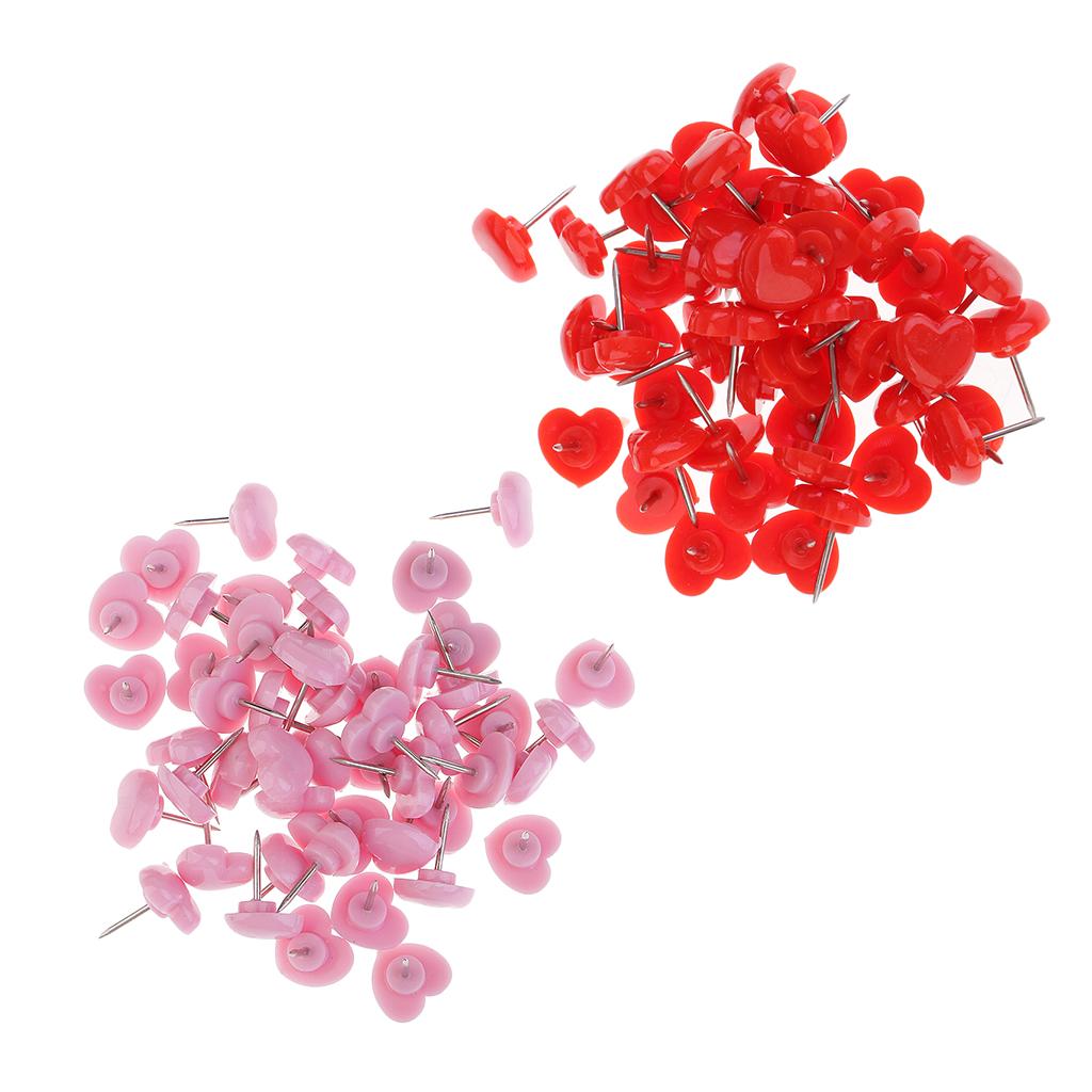 100 Pieces Heart Shape Push Pins Drawing Pins Office Thumbtack Red Pink