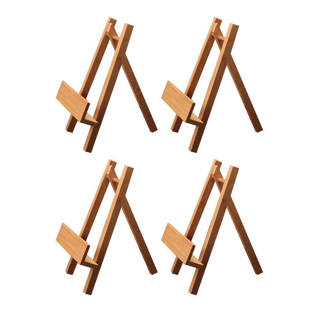 4pcs Bamboo Display Easel Stand Plate Picture Frame Photo Pedestal Holder