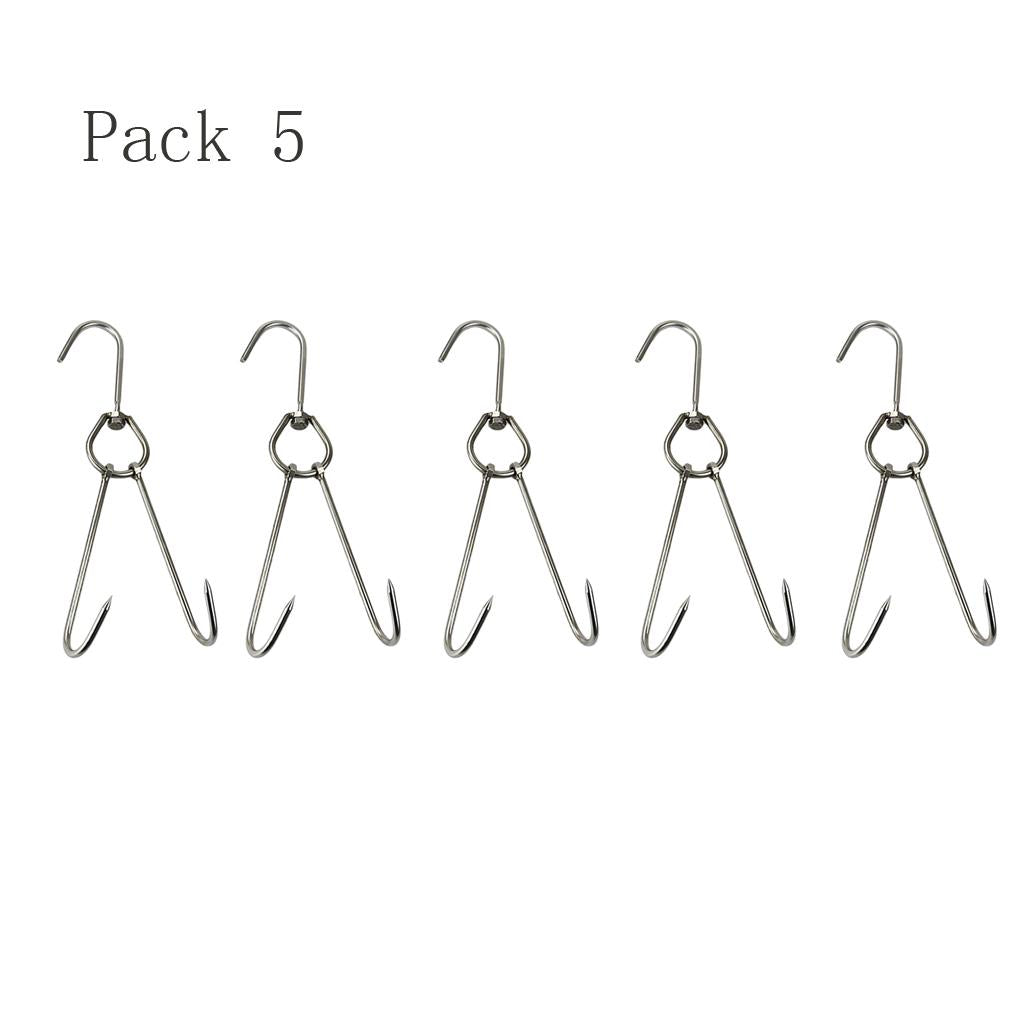 5x Double Hooks Hams Bacon Chicken Meat Hook Hanging Drying Tool 0.35x30cm