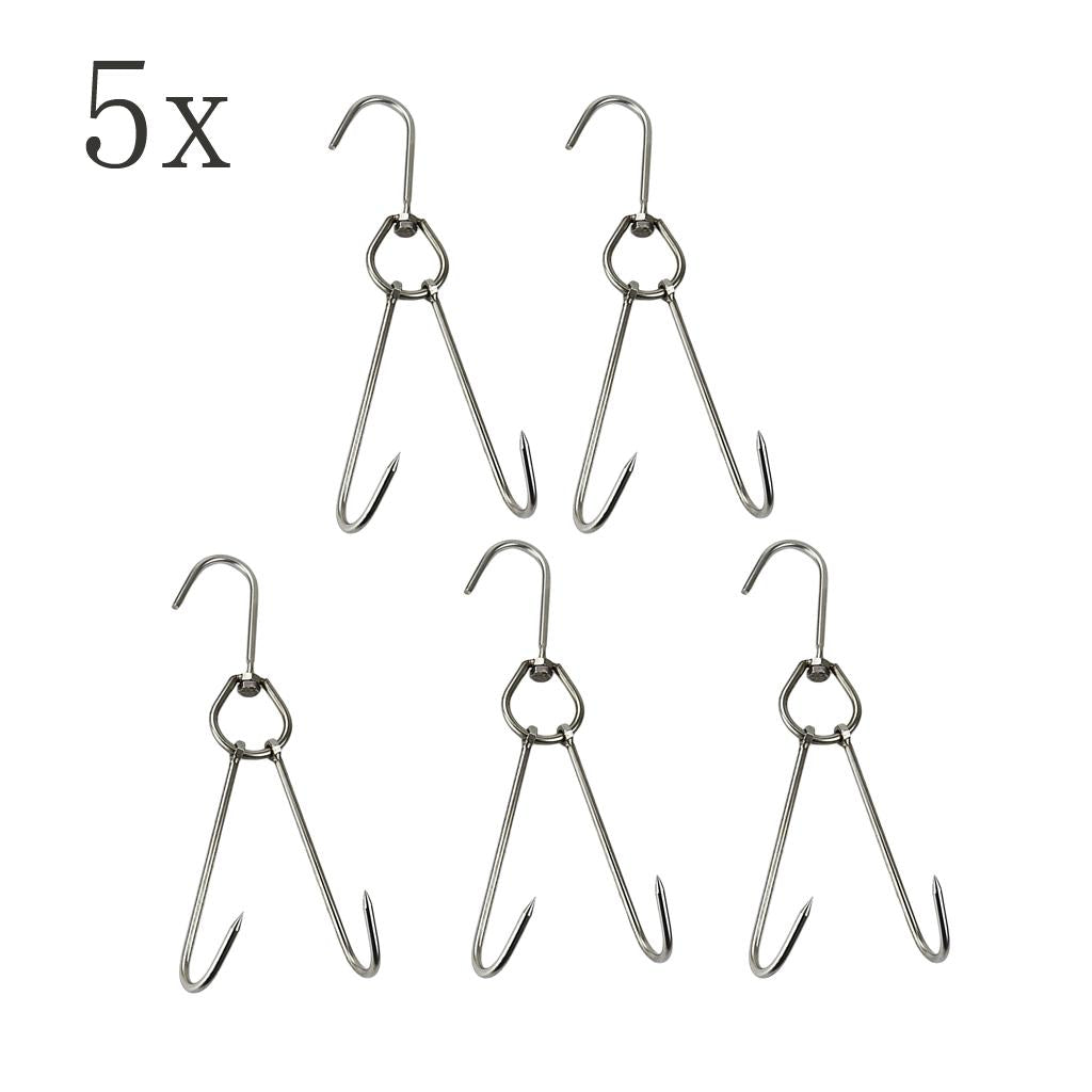5x Double Hooks Hams Bacon Chicken Meat Hook Hanging Drying Tool 0.35x30cm