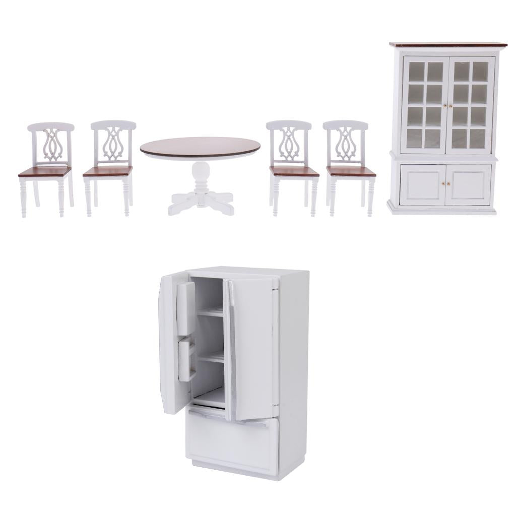 1/12 Dollhouse Miniature Room Furniture Table Chair Cupboard Set & Fridge