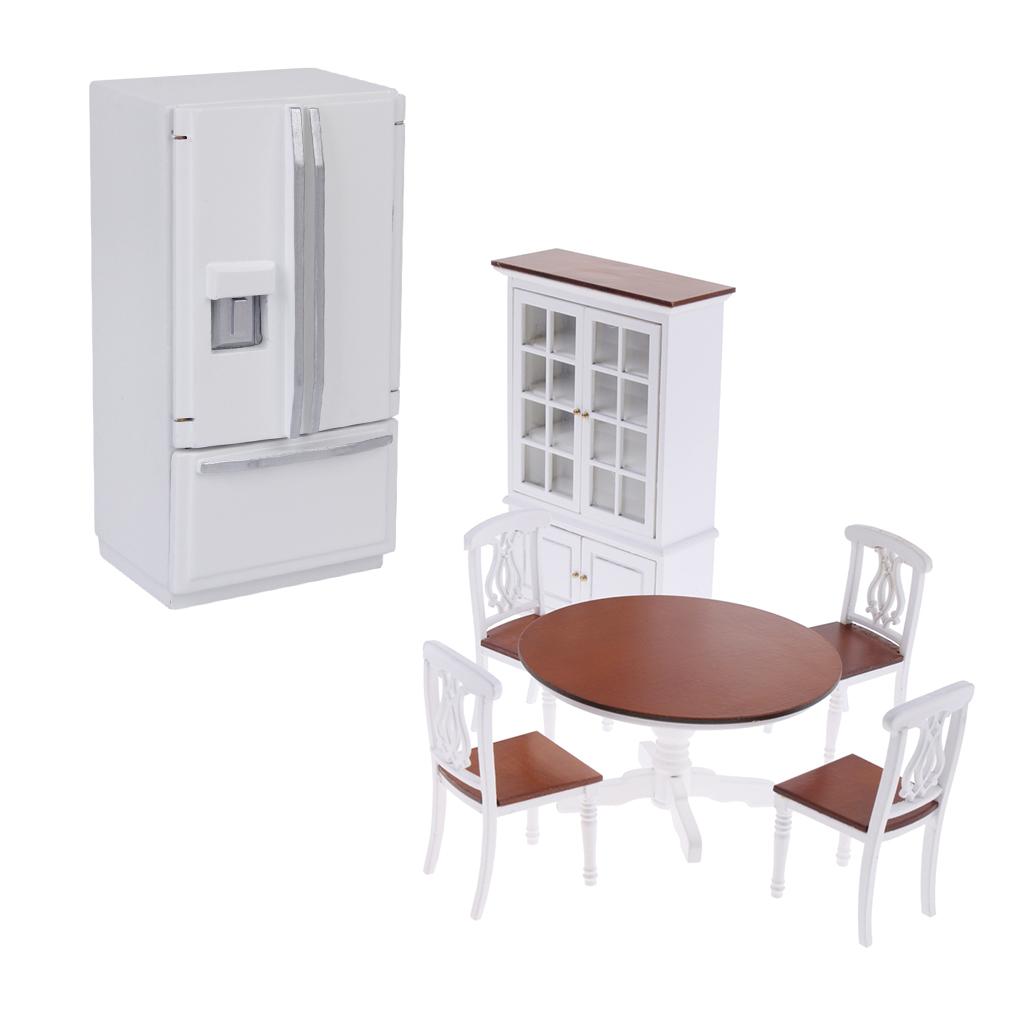 1/12 Dollhouse Miniature Room Furniture Table Chair Cupboard Set & Fridge