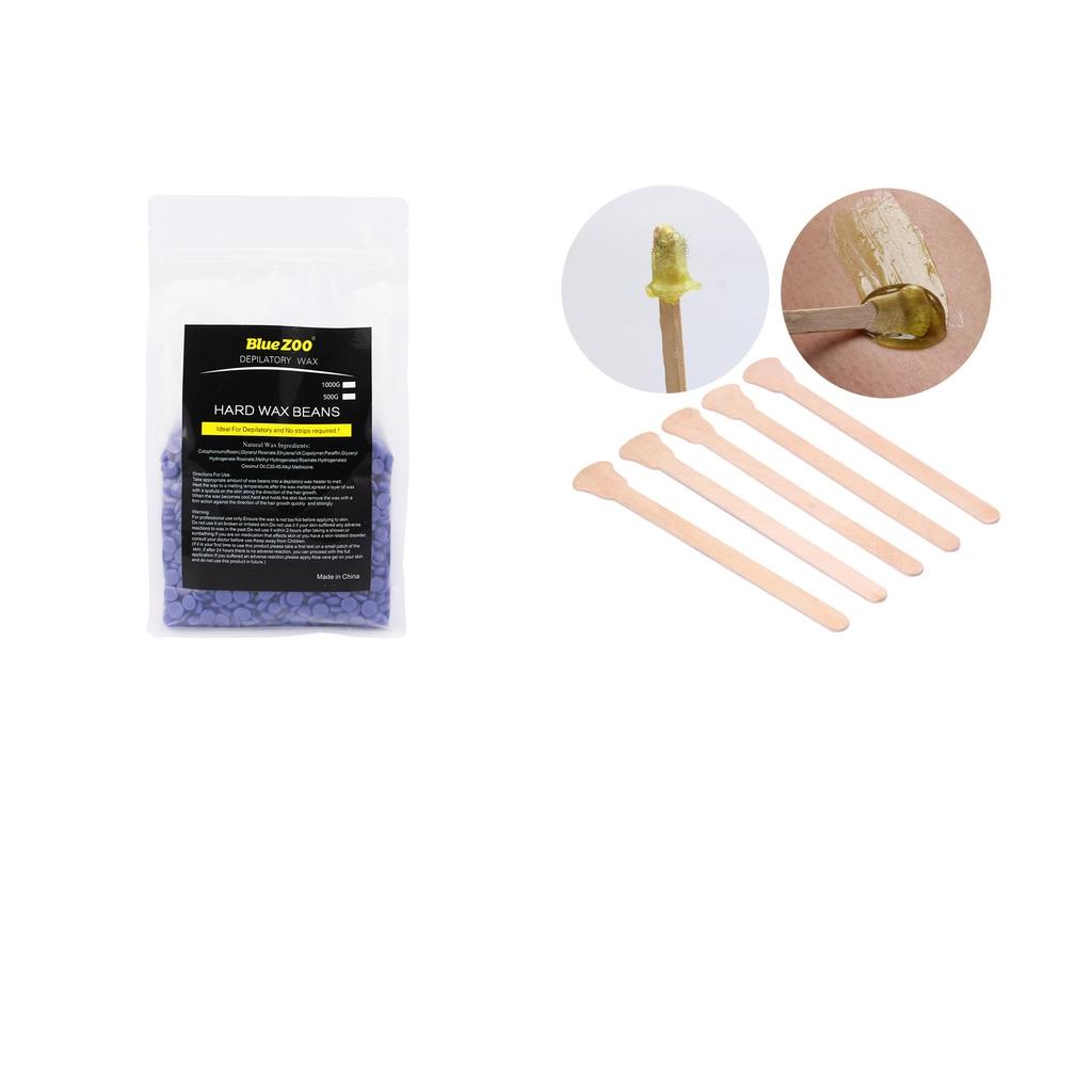 500g Depilatory Hot Film Hard Wax Beans+100 Piece Hair Removal Stick Spatula