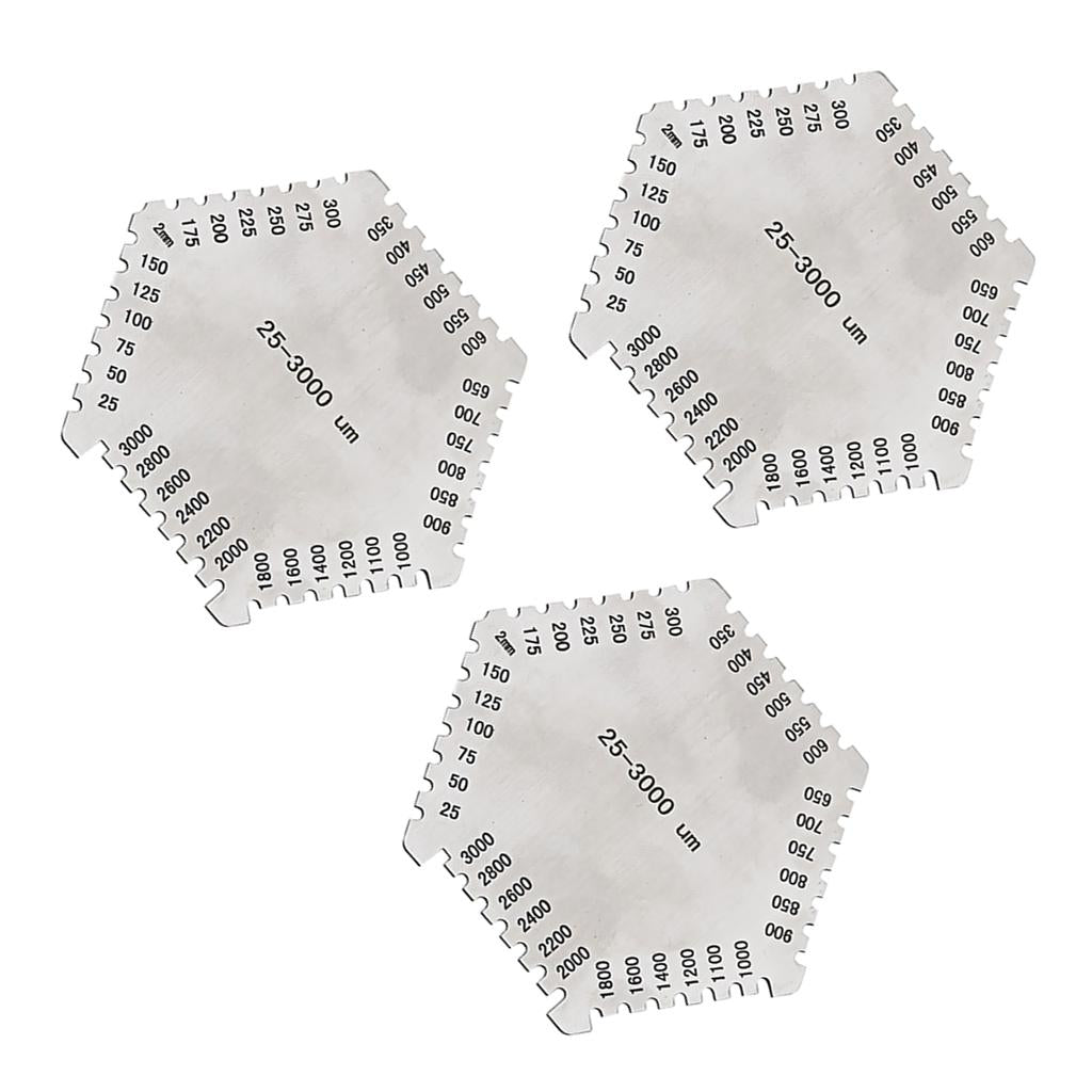 3 Pieces Wet Film Comb Hexagonal 25-3000um Stainless Steel Thinkness Gauge