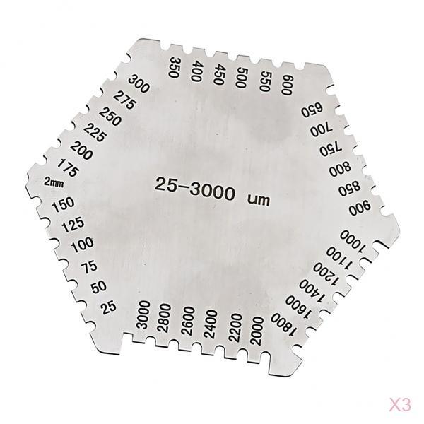 3 Pieces Wet Film Comb Hexagonal 25-3000um Stainless Steel Thinkness Gauge