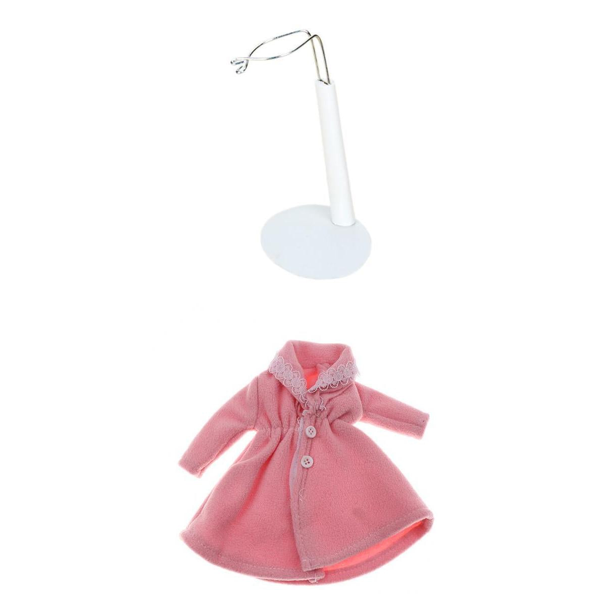 Adjustable Doll Stand Display Holder And Pink Plush Coat For Barbie Dolls