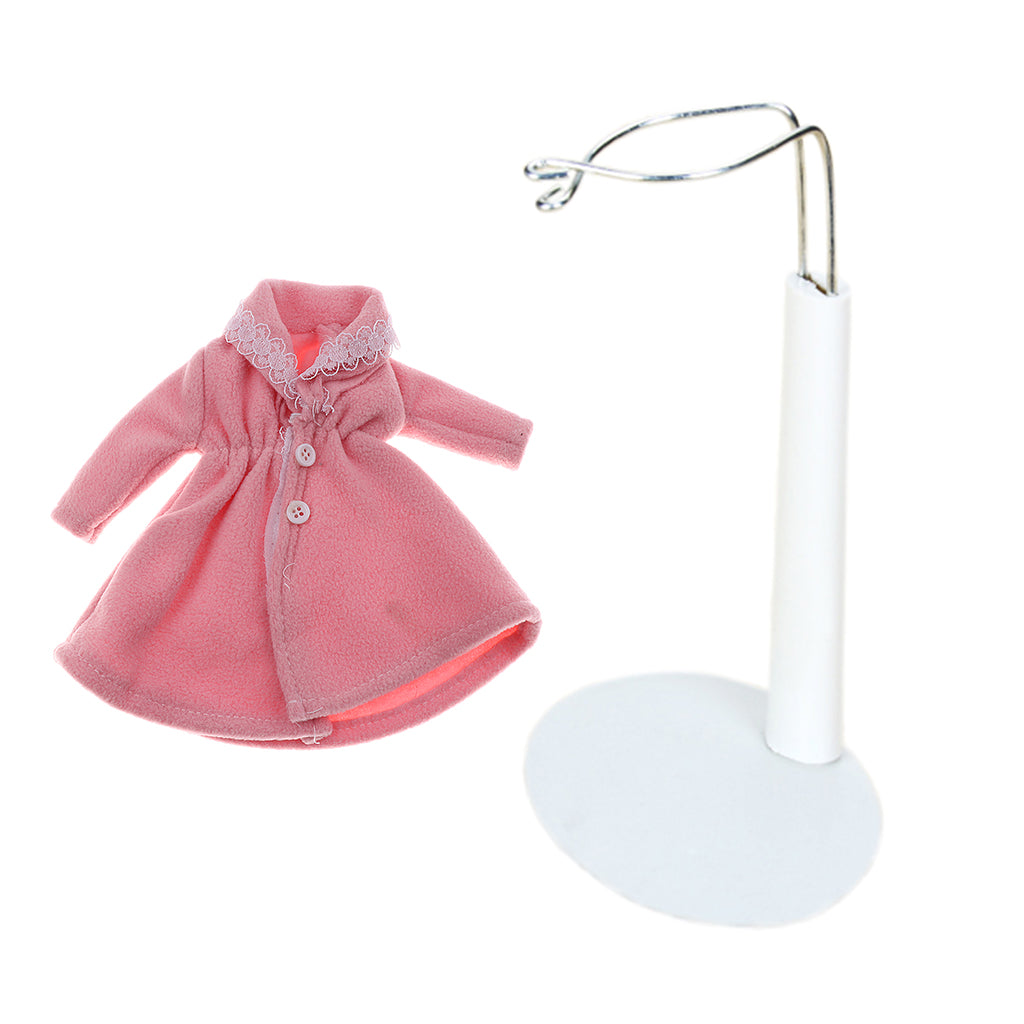 Adjustable Doll Stand Display Holder And Pink Plush Coat For Barbie Dolls