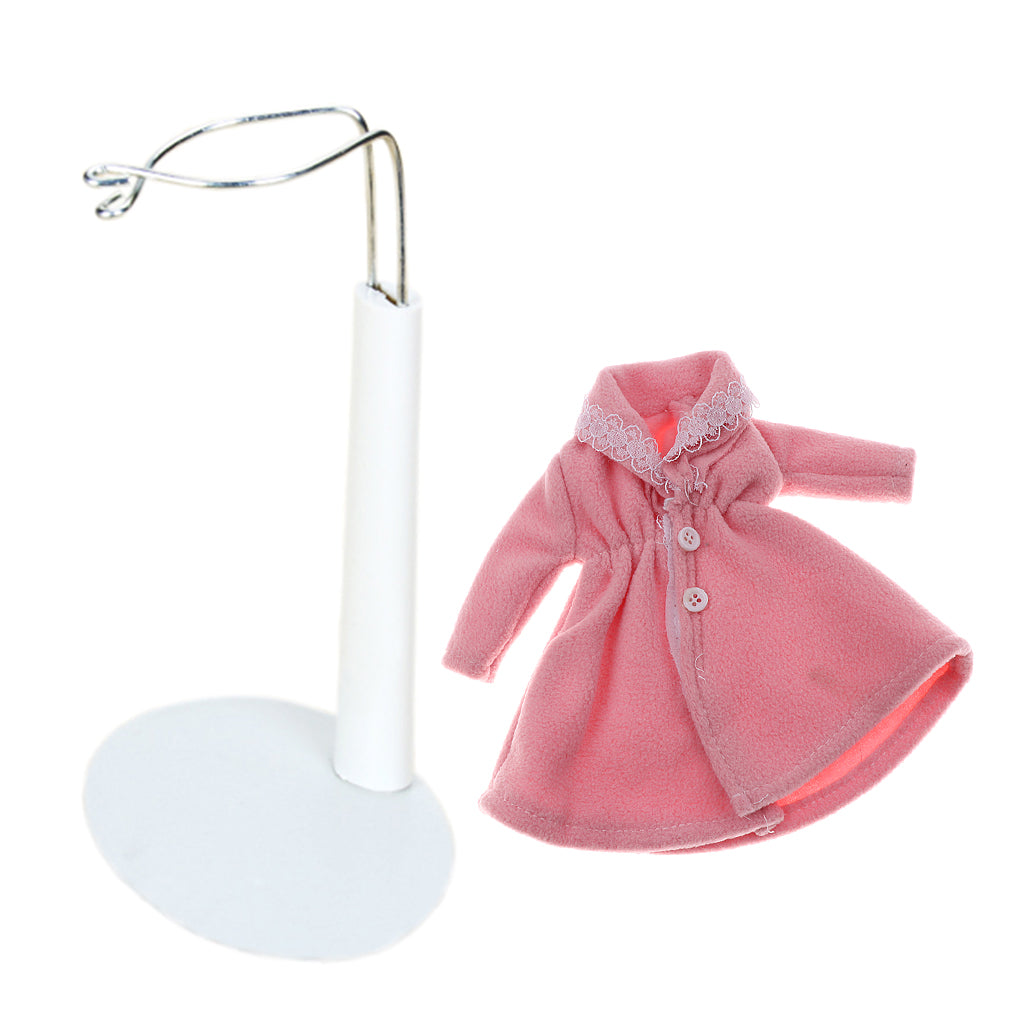 Adjustable Doll Stand Display Holder And Pink Plush Coat For Barbie Dolls