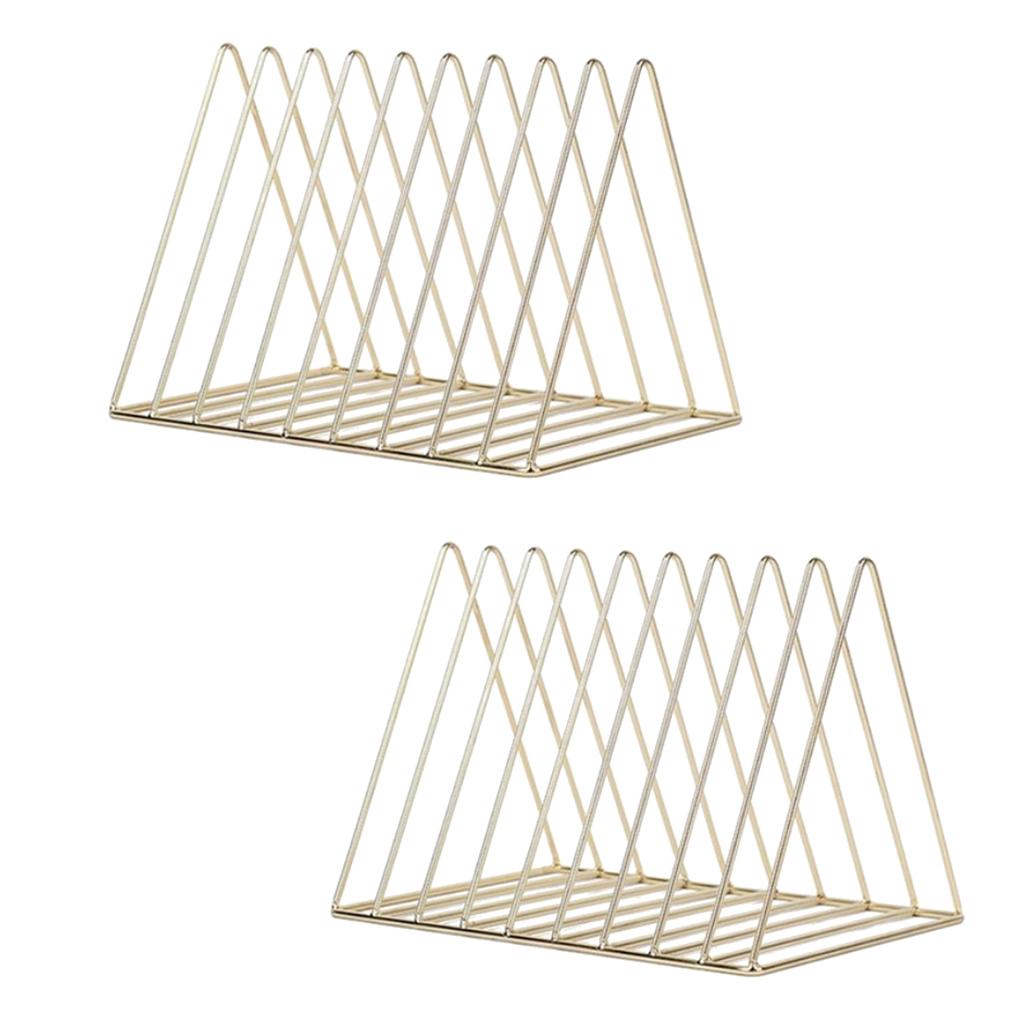 2x Metal Desk Book Holder Modern Minimalist Bookshelf for Home Office Gold