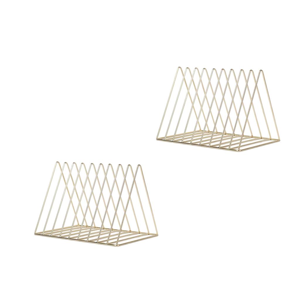 2x Metal Desk Book Holder Modern Minimalist Bookshelf for Home Office Gold