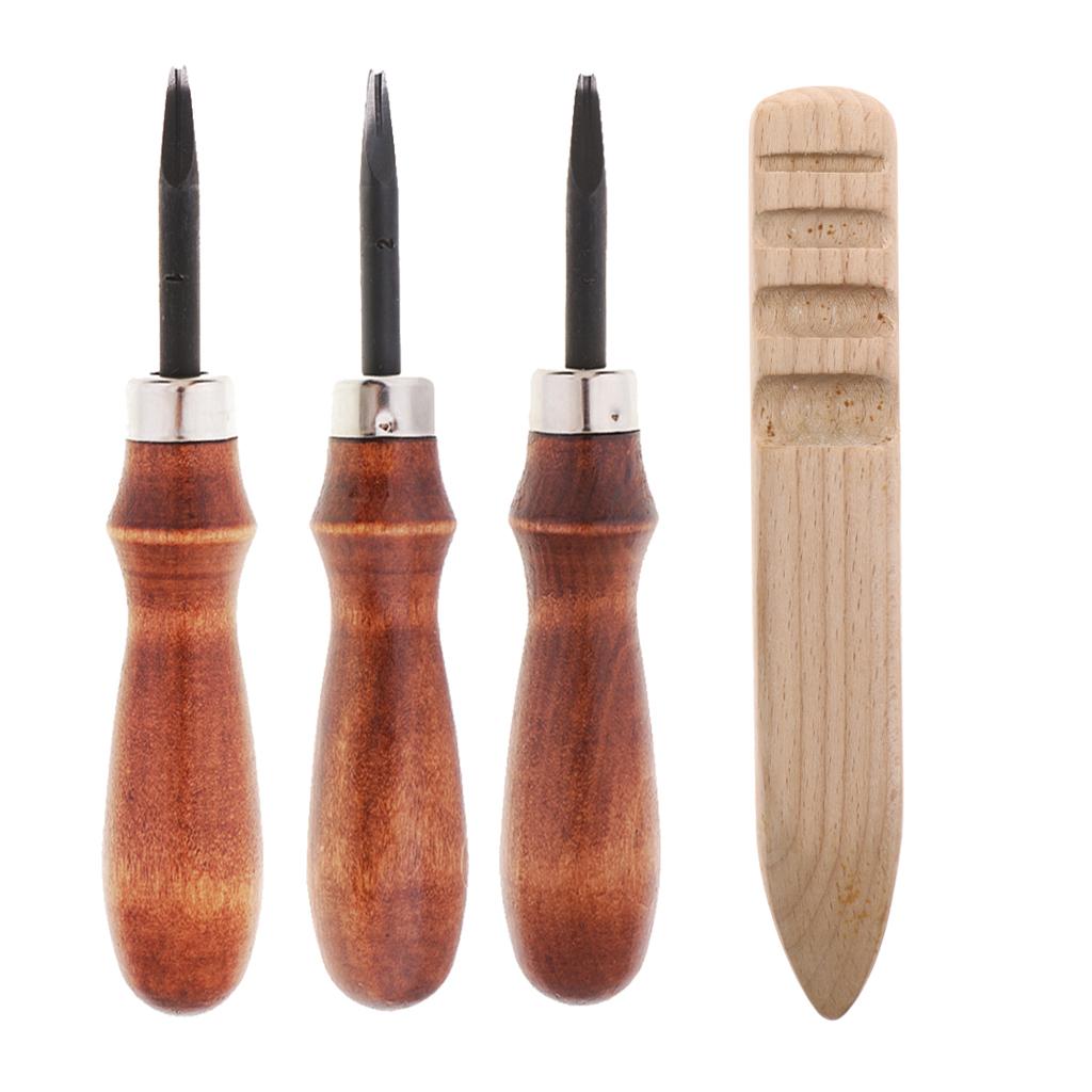 3pcs Leathercraft Edge Beveler Skiving Craft Tool with Wood Burnisher