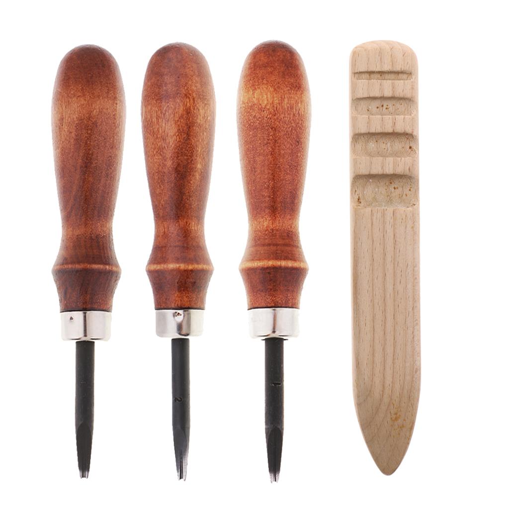 3pcs Leathercraft Edge Beveler Skiving Craft Tool with Wood Burnisher