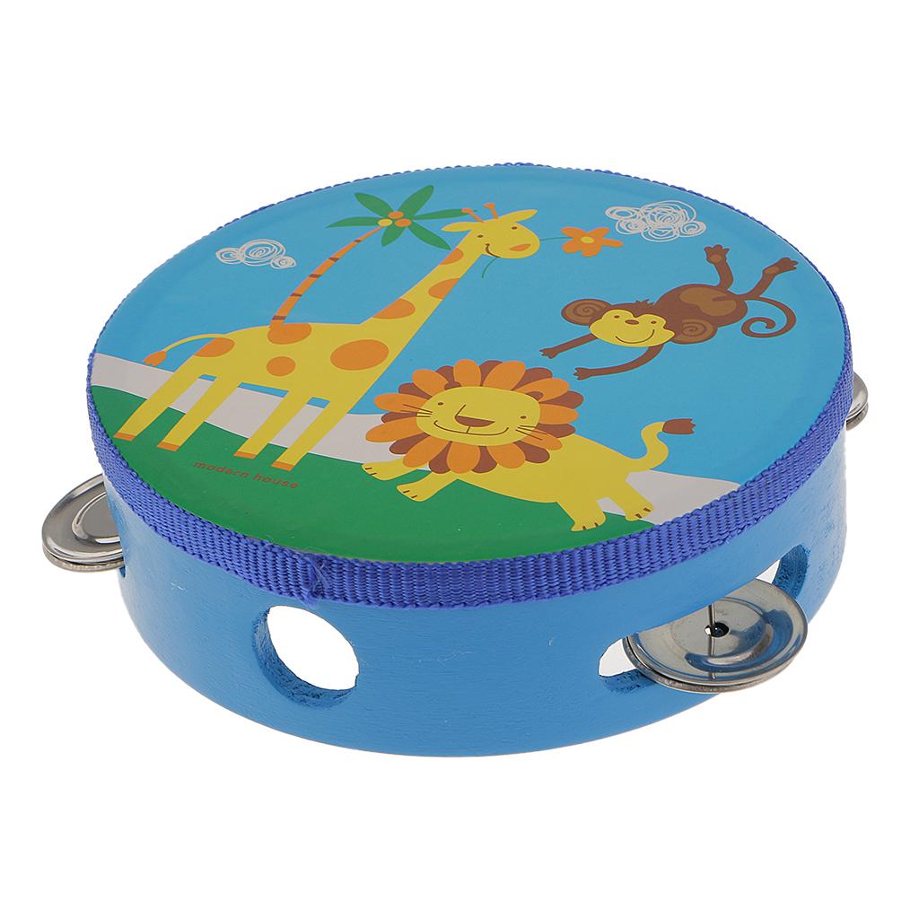2 Pieces Wood Tambourines Drum Bell Toy Kid Hand Toy for Children Gift