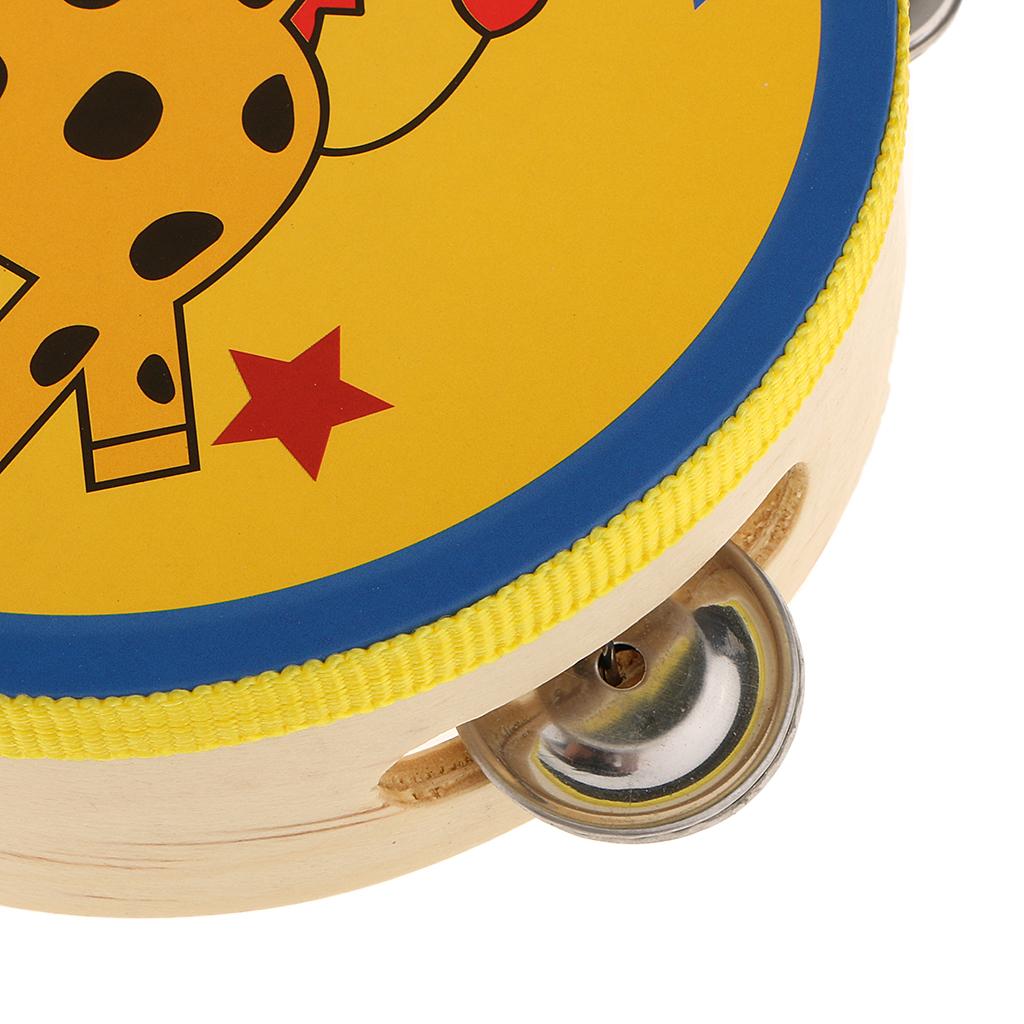 2 Pieces Wood Tambourines Drum Bell Toy Kid Hand Toy for Children Gift