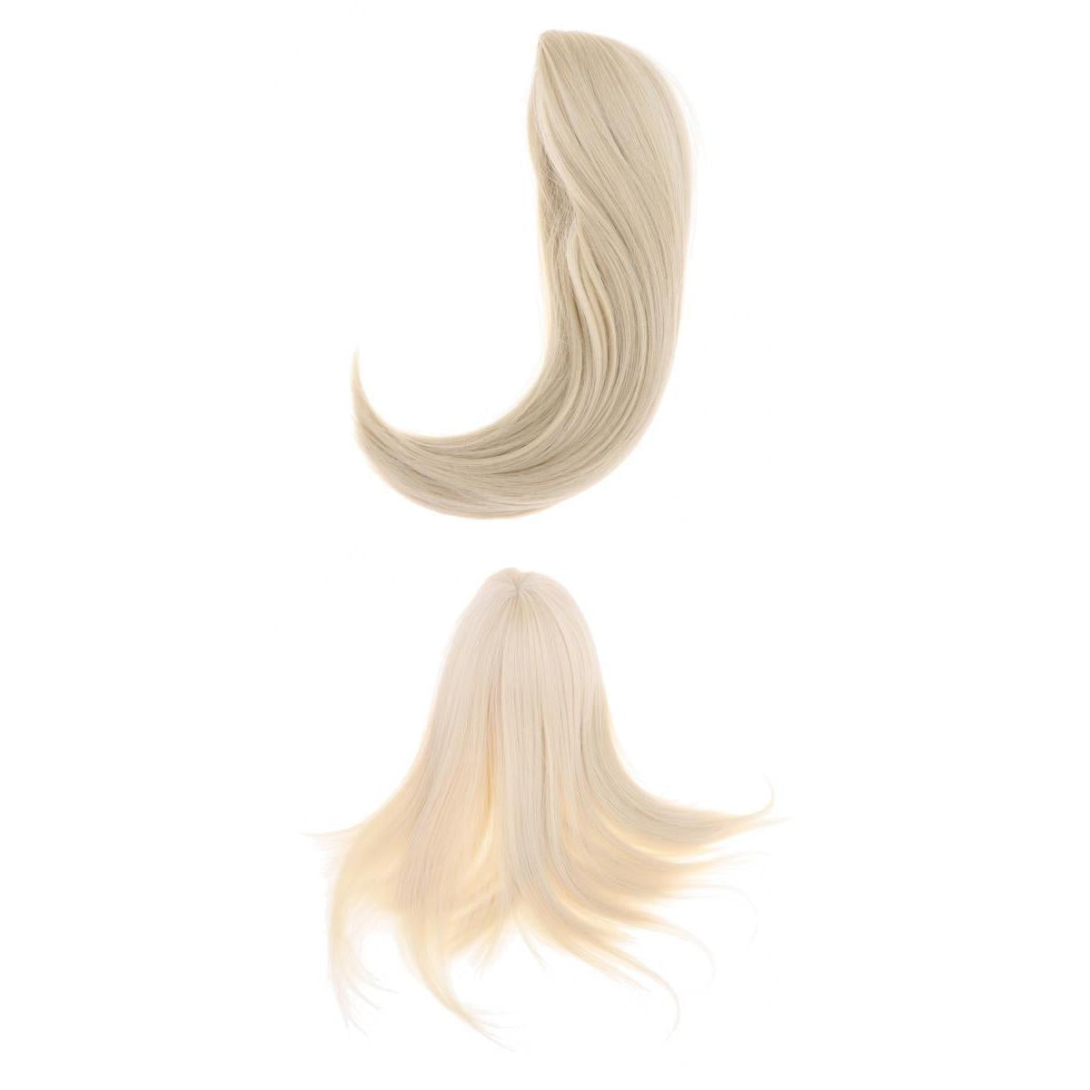 2 Pieces 1/3 BJD Dolls Wig Long Straight Hair for Dollfie DIY Light Gold