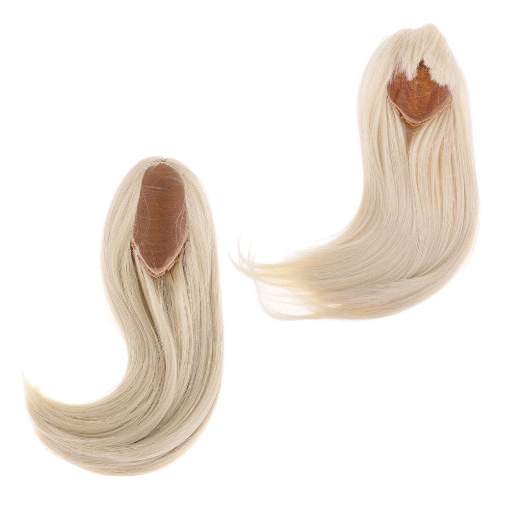 2 Pieces 1/3 BJD Dolls Wig Long Straight Hair for Dollfie DIY Light Gold