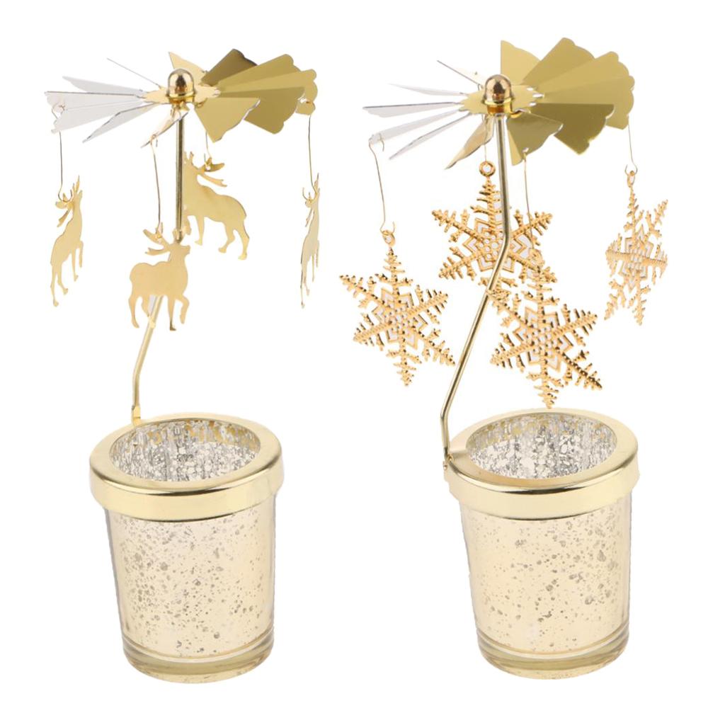 2PCS Romantic Rotating Candle Holder Stand Tealight Candlesticks