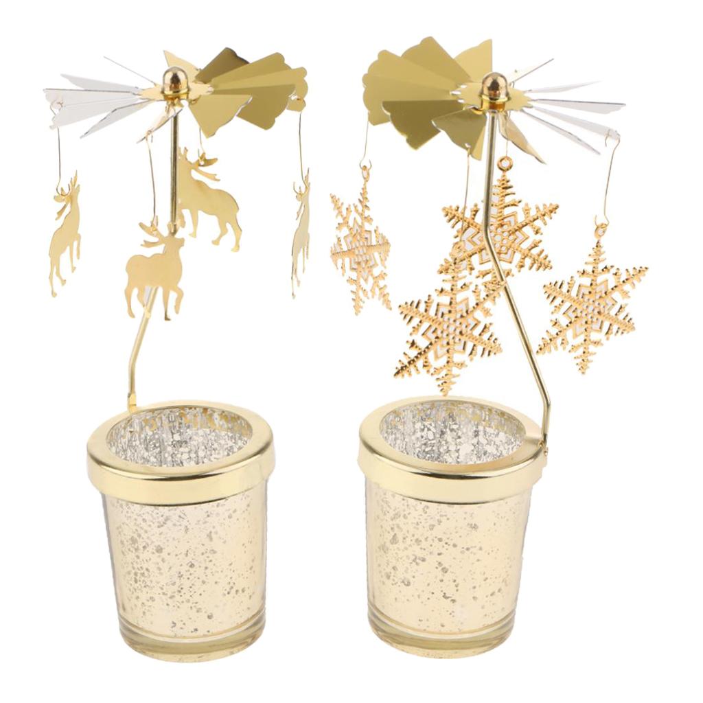 2PCS Romantic Rotating Candle Holder Stand Tealight Candlesticks