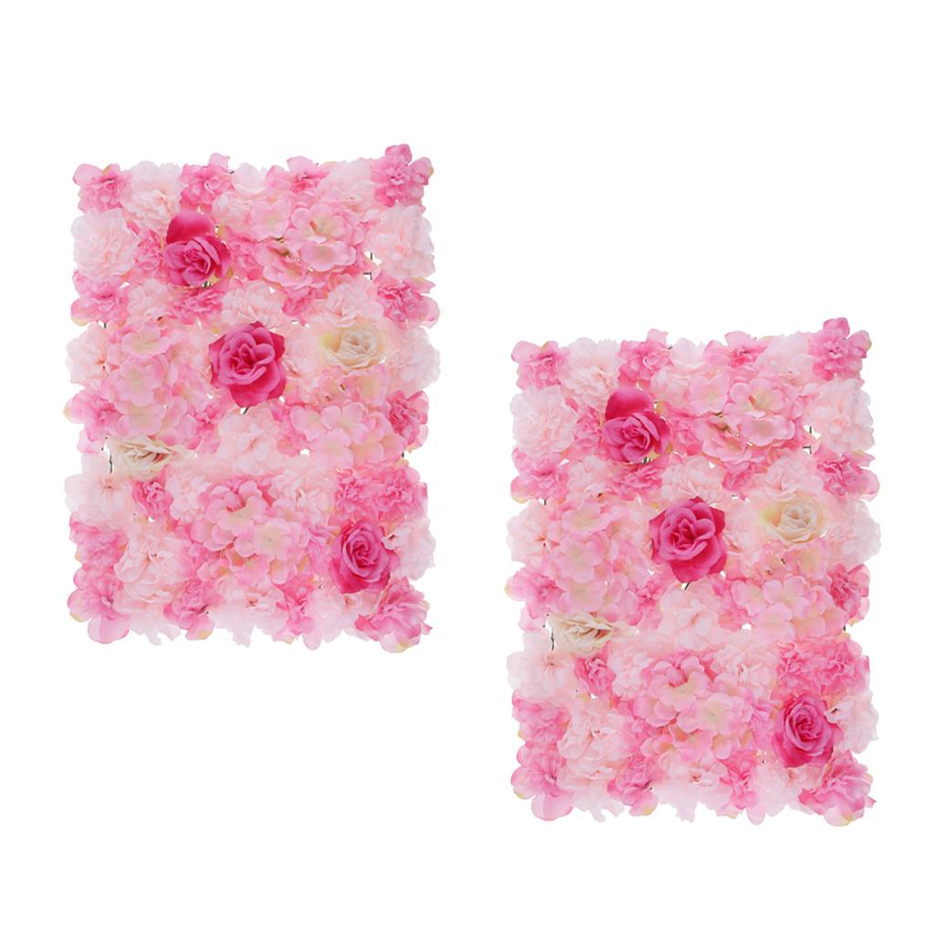 2 Pieces Artificial Rose Hydrangea Flower Wall Panel Light Pink Deep Pink
