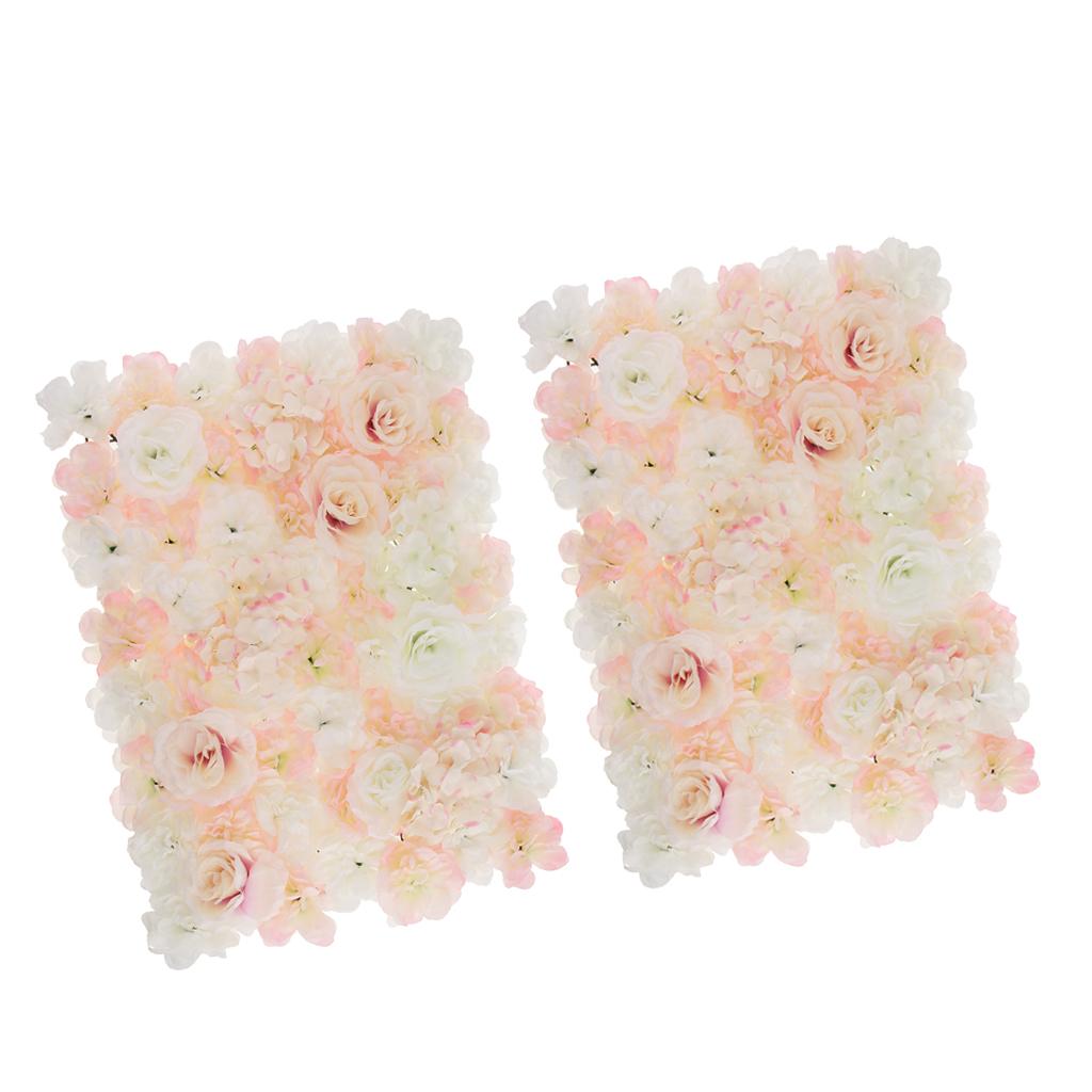 2 Pieces Artificial Rose Hydrangea Flower Wall Panel White and Champagne